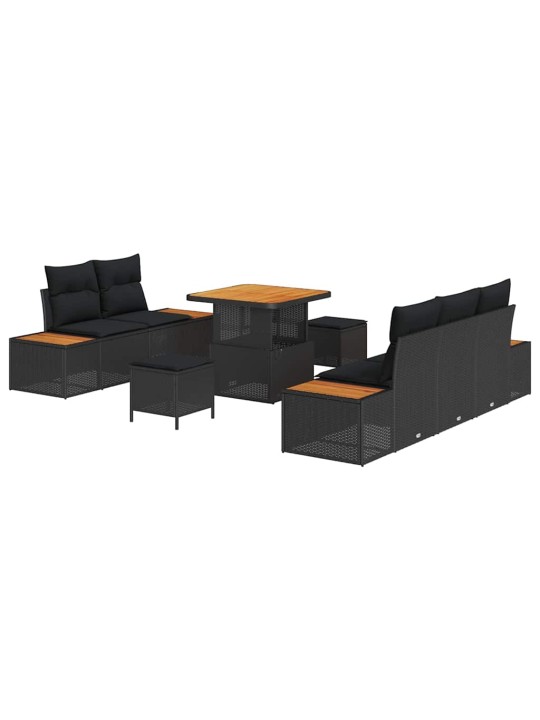 Dārza dīvānu komplekts ar spilvenu 8 pcs melna 80 x 80 x 71 cm
