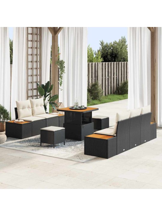 Dārza dīvānu komplekts 8 pcs melns un krēmkrāsa 80 x 80 x 71 cm