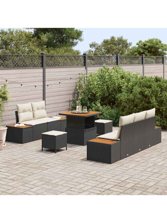 Dārza dīvānu komplekts 8 pcs melns un krēmkrāsa 80 x 80 x 71 cm
