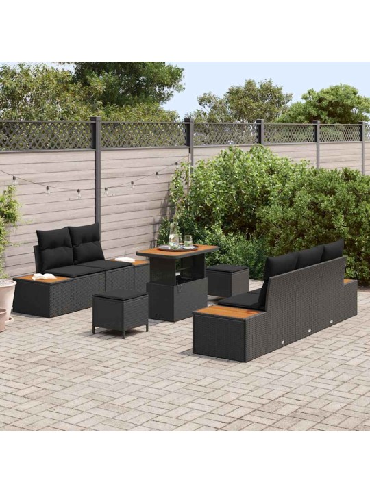 Dārza dīvānu komplekts ar spilvenu 8 pcs melna 90 x 55 x 71 cm