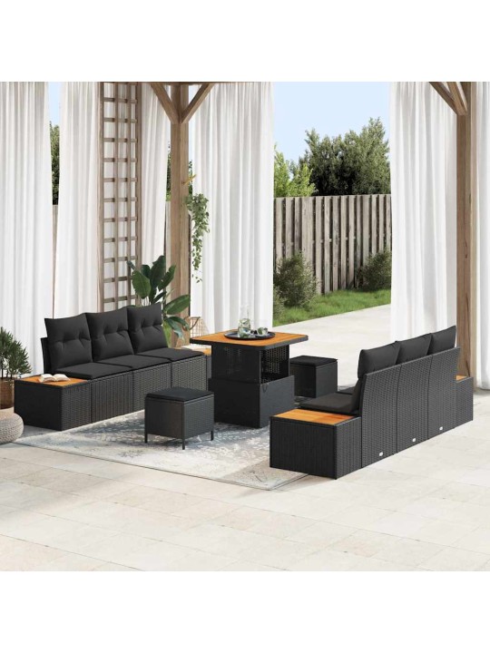Dārza dīvānu komplekts ar spilvenu 9 pcs melna 80 x 80 x 71 cm