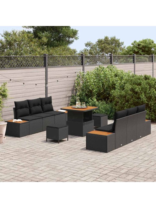 Dārza dīvānu komplekts ar spilvenu 9 pcs melna 80 x 80 x 71 cm
