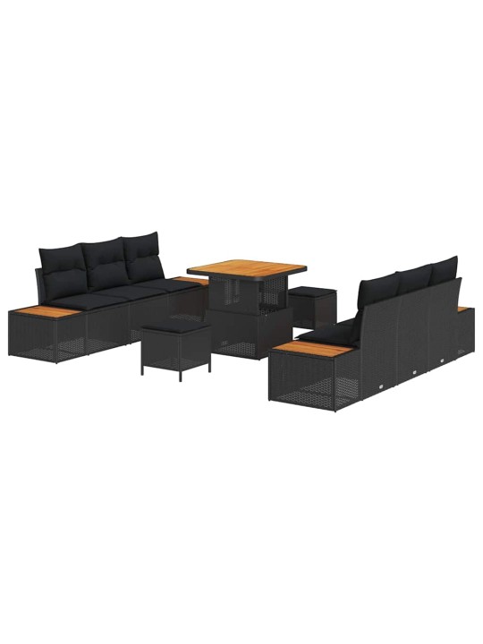 Dārza dīvānu komplekts ar spilvenu 9 pcs melna 80 x 80 x 71 cm