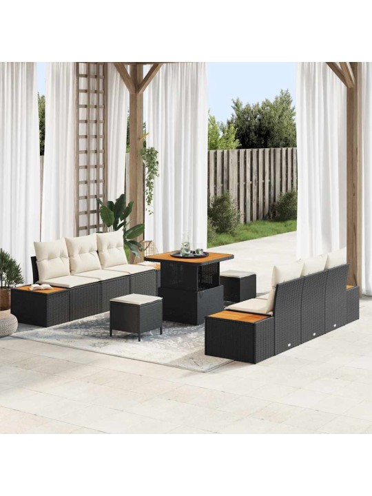 Dārza dīvānu komplekts 9 pcs melns un krēmkrāsa 80 x 80 x 71 cm