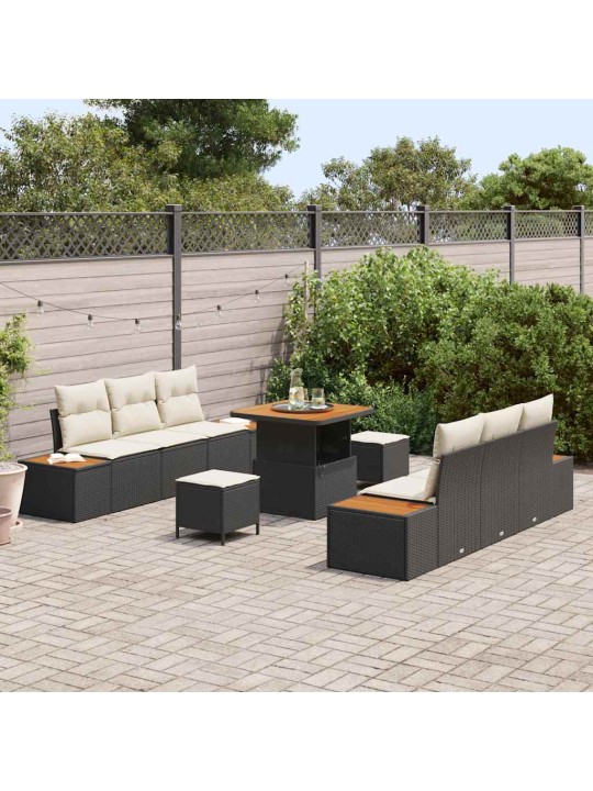 Dārza dīvānu komplekts 9 pcs melns un krēmkrāsa 80 x 80 x 71 cm