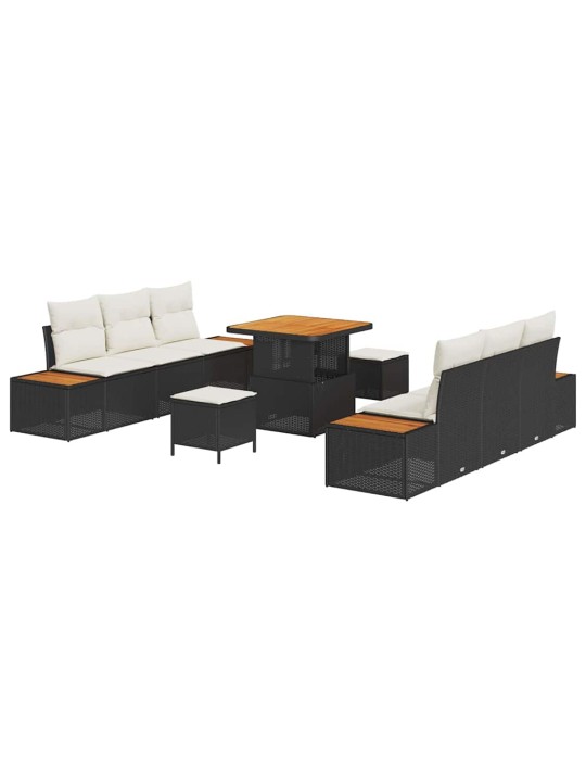 Dārza dīvānu komplekts 9 pcs melns un krēmkrāsa 80 x 80 x 71 cm