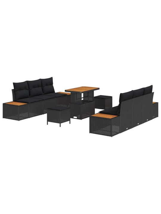 Dārza dīvānu komplekts ar spilvenu 9 pcs melna 90 x 55 x 71 cm