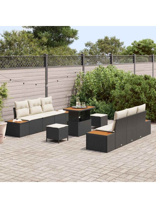Dārza dīvānu komplekts 9 pcs melns un krēmkrāsa 90 x 55 x 71 cm