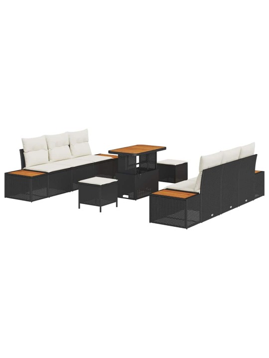 Dārza dīvānu komplekts 9 pcs melns un krēmkrāsa 90 x 55 x 71 cm