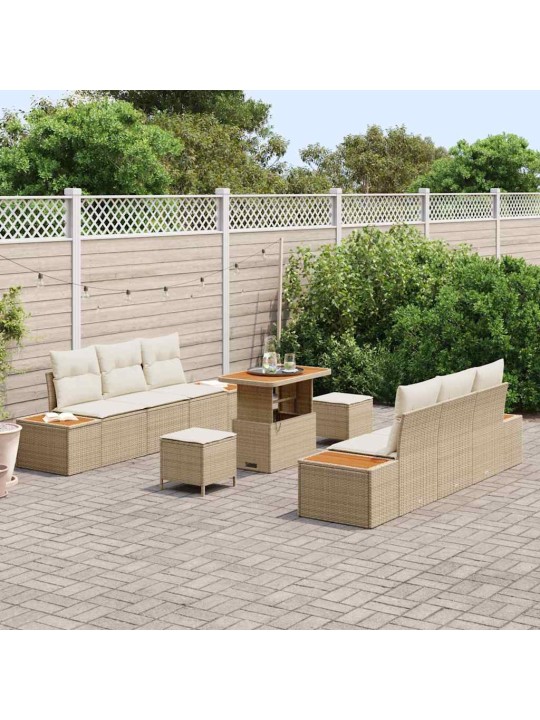 Dārza dīvānu komplekts 9 pcs bēšs un krēms 90 x 55 x 71 cm