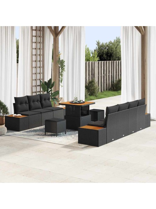 Dārza dīvānu komplekts ar spilvenu 10 pcs melna 80 x 80 x 71 cm