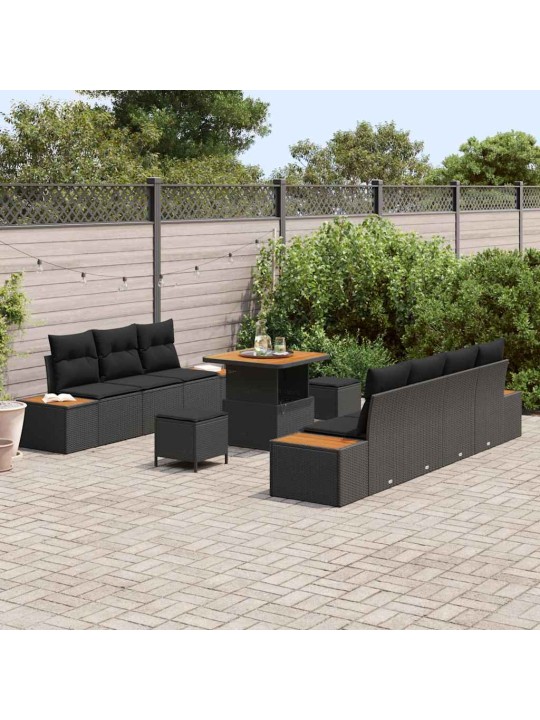 Dārza dīvānu komplekts ar spilvenu 10 pcs melna 80 x 80 x 71 cm