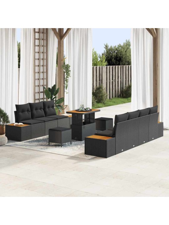 Dārza dīvānu komplekts ar spilvenu 10 pcs melna 90 x 55 x 71 cm