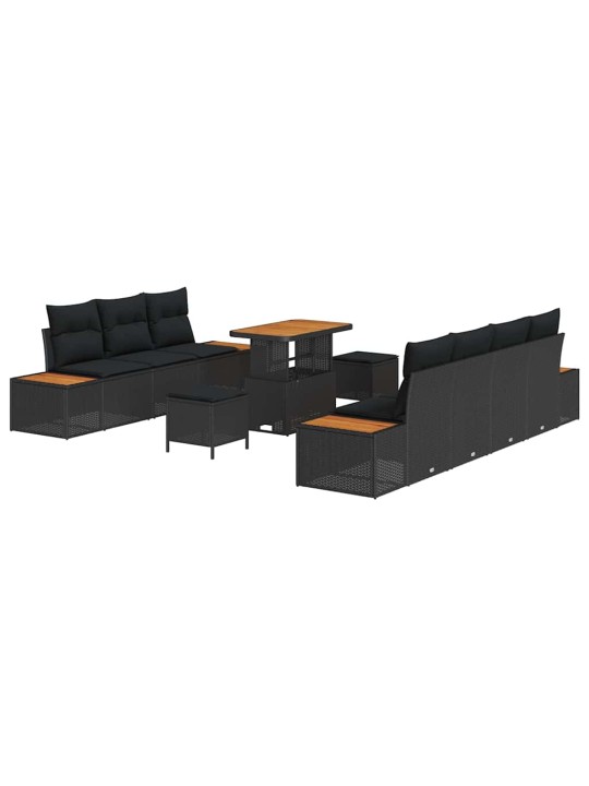 Dārza dīvānu komplekts ar spilvenu 10 pcs melna 90 x 55 x 71 cm
