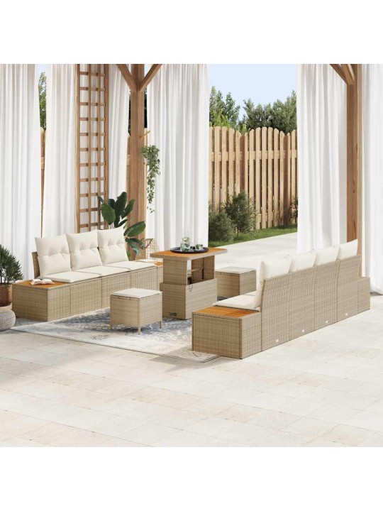 Dārza dīvānu komplekts 10 pcs bēšs un krēms 90 x 55 x 71 cm