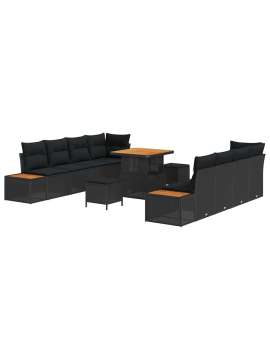 Dārza dīvānu komplekts ar spilvenu 11 pcs melna 80 x 80 x 71 cm