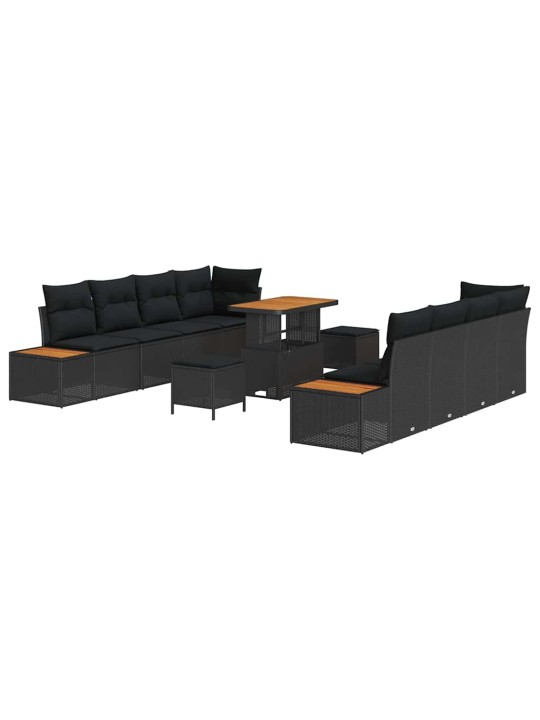 Dārza dīvānu komplekts ar spilvenu 11 pcs melna 90 x 55 x 71 cm