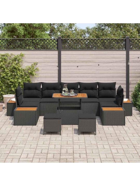 Dārza dīvānu komplekts ar spilvenu 10 pcs melna 90 x 55 x 71 cm