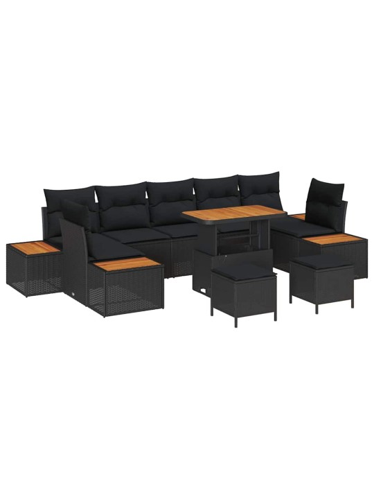 Dārza dīvānu komplekts ar spilvenu 10 pcs melna 90 x 55 x 71 cm