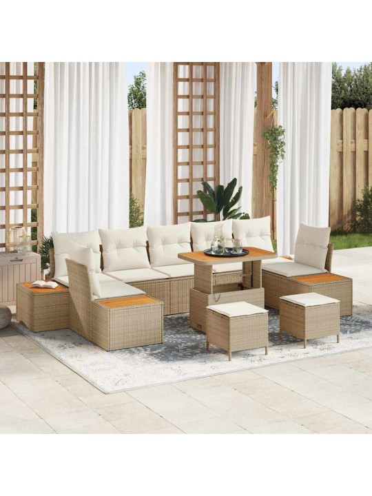 Dārza dīvānu komplekts 10 pcs bēšs un krēms 90 x 55 x 71 cm