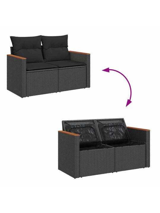 Dārza dīvānu komplekts 10 pcs melna poliūtu rotangpalma