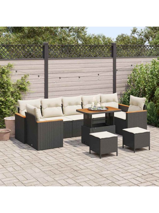 Dārza dīvānu komplekts ar spilvenu 10 pcs melna 90 x 55 x 71 cm