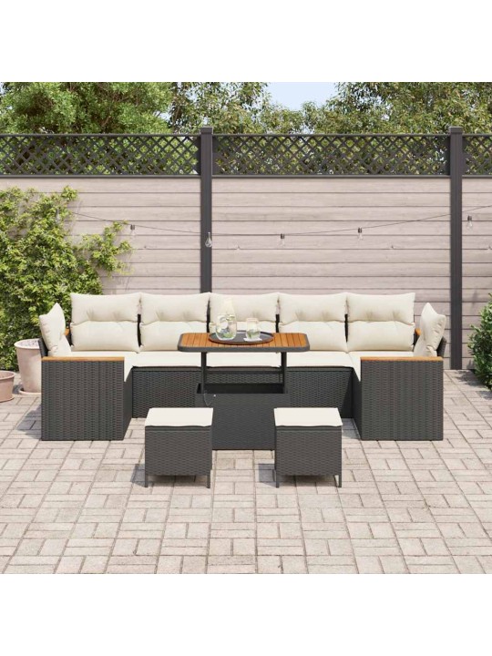 Dārza dīvānu komplekts ar spilvenu 10 pcs melna 90 x 55 x 71 cm