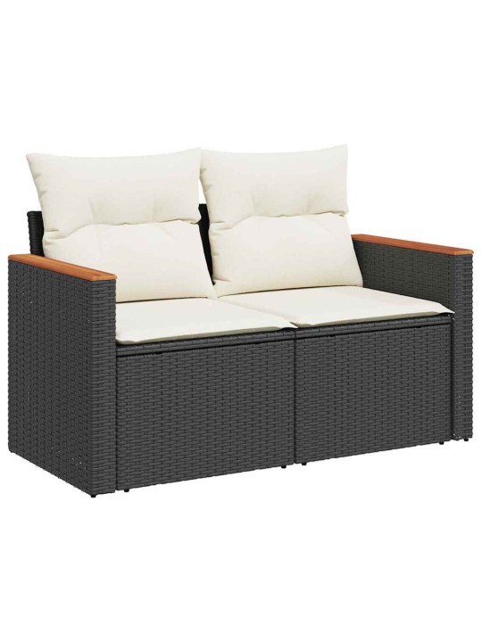 Dārza dīvānu komplekts ar spilvenu 10 pcs melna 90 x 55 x 71 cm