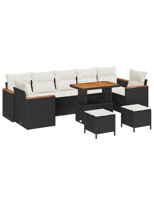 Dārza dīvānu komplekts ar spilvenu 10 pcs melna 90 x 55 x 71 cm
