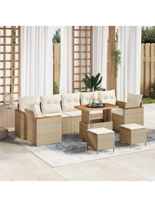Dārza dīvānu komplekts ar spilvenu 10 pcs bēša 90 x 55 x 71 cm