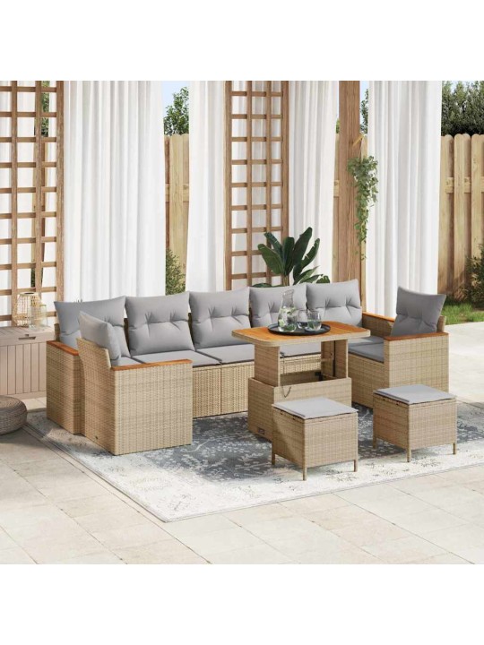 Dārza dīvānu komplekts ar spilvenu 10 pcs bēša 90 x 55 x 71 cm