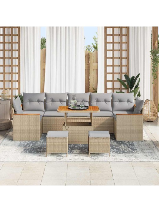 Dārza dīvānu komplekts ar spilvenu 10 pcs bēša 90 x 55 x 71 cm