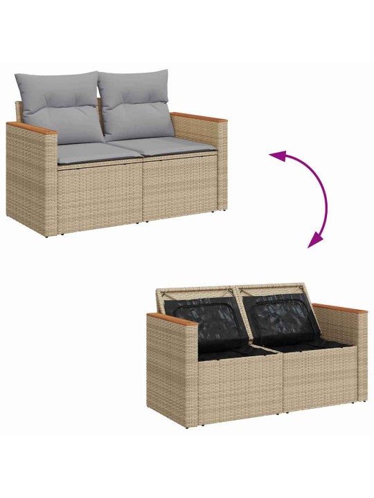 Dārza dīvānu komplekts ar spilvenu 10 pcs bēša 90 x 55 x 71 cm