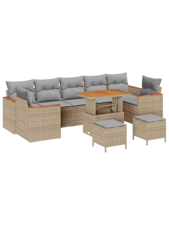 Dārza dīvānu komplekts ar spilvenu 10 pcs bēša 90 x 55 x 71 cm