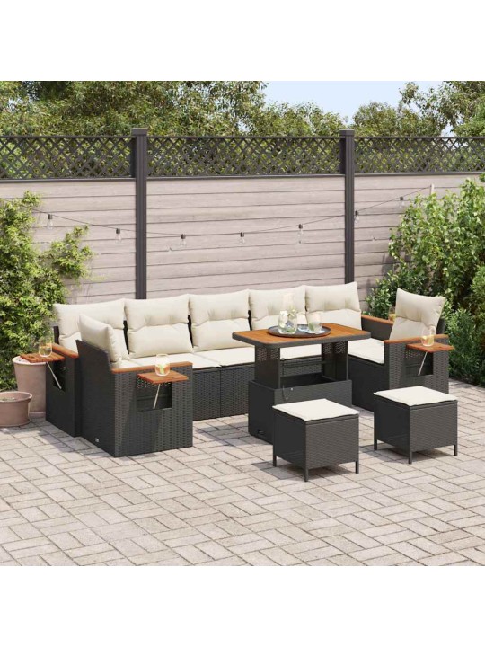 Dārza dīvānu komplekts ar spilvenu 10 pcs melna 90 x 55 x 71 cm