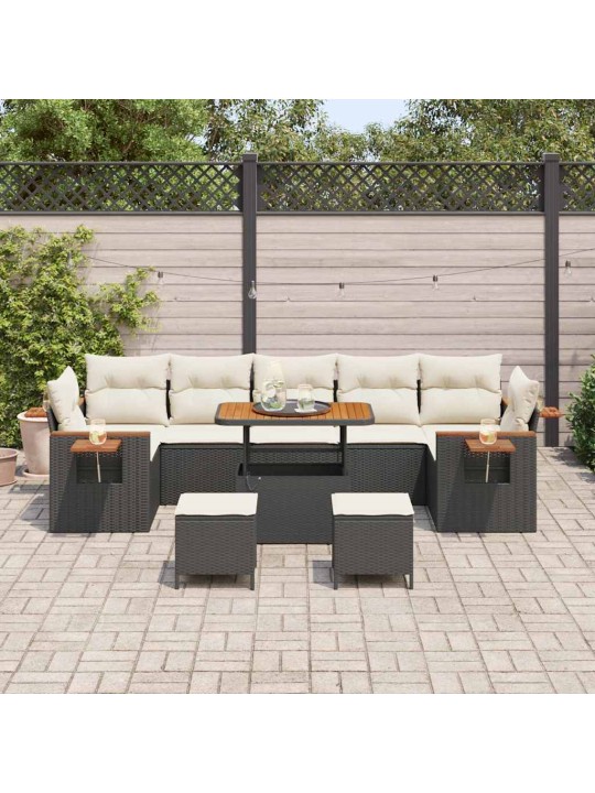 Dārza dīvānu komplekts ar spilvenu 10 pcs melna 90 x 55 x 71 cm