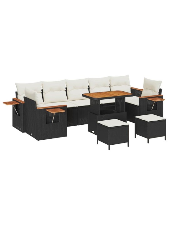 Dārza dīvānu komplekts ar spilvenu 10 pcs melna 90 x 55 x 71 cm