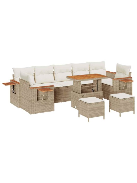 Dārza dīvānu komplekts ar spilvenu 10 pcs bēša 90 x 55 x 71 cm