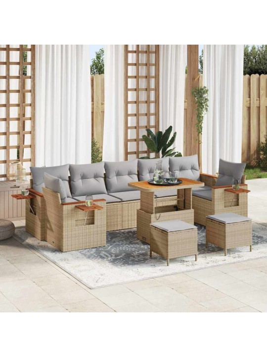 Dārza dīvānu komplekts ar spilvenu 10 pcs bēša 90 x 55 x 71 cm