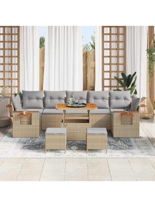 Dārza dīvānu komplekts ar spilvenu 10 pcs bēša 90 x 55 x 71 cm