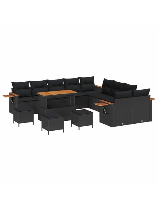 Dārza dīvānu komplekts 14 pcs melna poliūtu rotangpalma