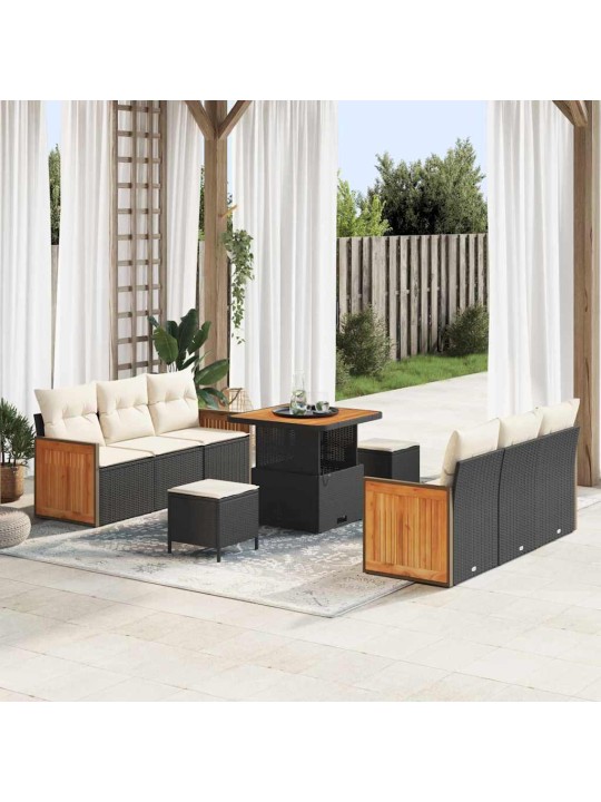 Dārza dīvānu komplekts 9 pcs melns un krēmkrāsa 80 x 80 x 71 cm