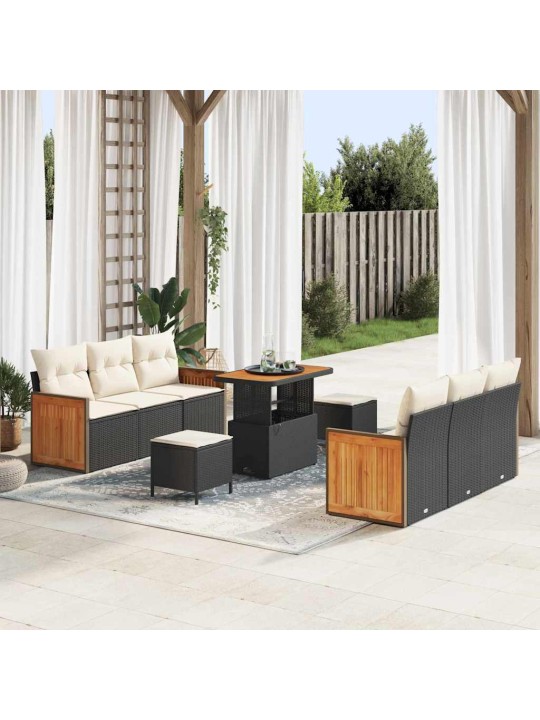 Dārza dīvānu komplekts 9 pcs melns un krēmkrāsa 90 x 55 x 71 cm