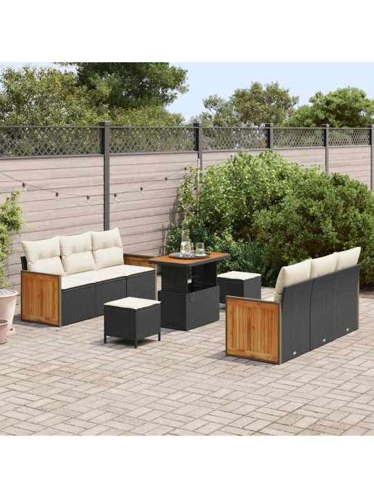 Dārza dīvānu komplekts 9 pcs melns un krēmkrāsa 90 x 55 x 71 cm