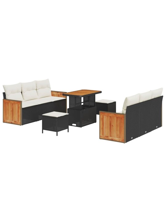 Dārza dīvānu komplekts 9 pcs melns un krēmkrāsa 90 x 55 x 71 cm