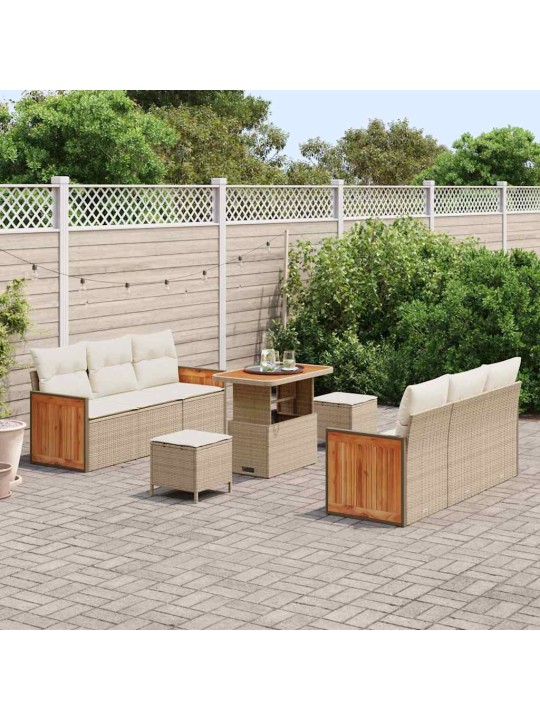 Dārza dīvānu komplekts 9 pcs bēšs un krēms 90 x 55 x 71 cm