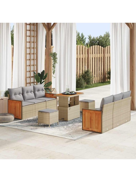 Dārza dīvānu komplekts 9 pcs bēša 90 x 55 x 71 cm poliratāns