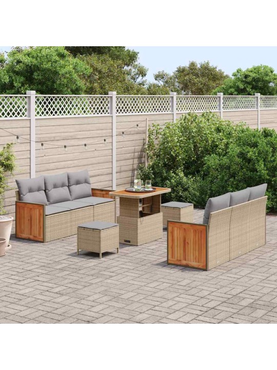 Dārza dīvānu komplekts 9 pcs bēša 90 x 55 x 71 cm poliratāns