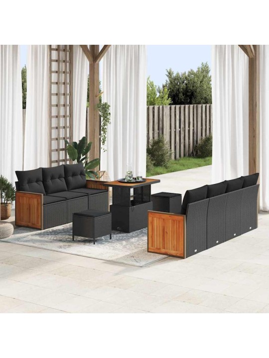 Dārza dīvānu komplekts 10 pcs melna 90 x 55 x 71 cm poliratāns