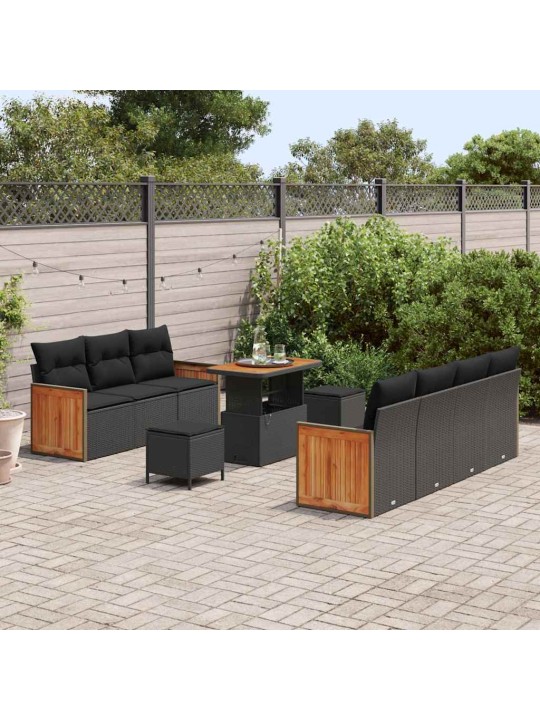 Dārza dīvānu komplekts 10 pcs melna 90 x 55 x 71 cm poliratāns